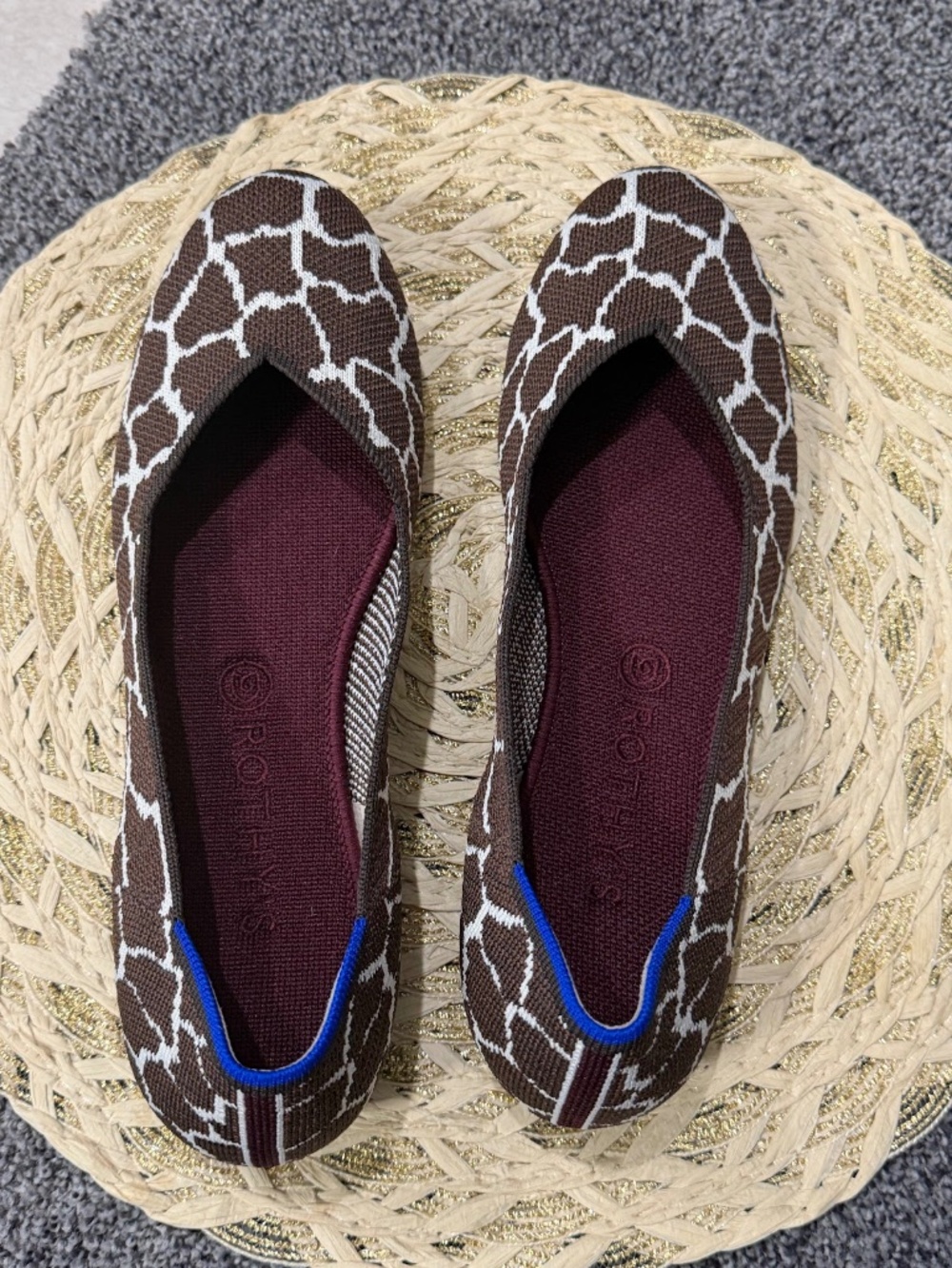 Rothy’s The Flat Brown Cream Giraffe Print Ballet Flats Women’s Size 11